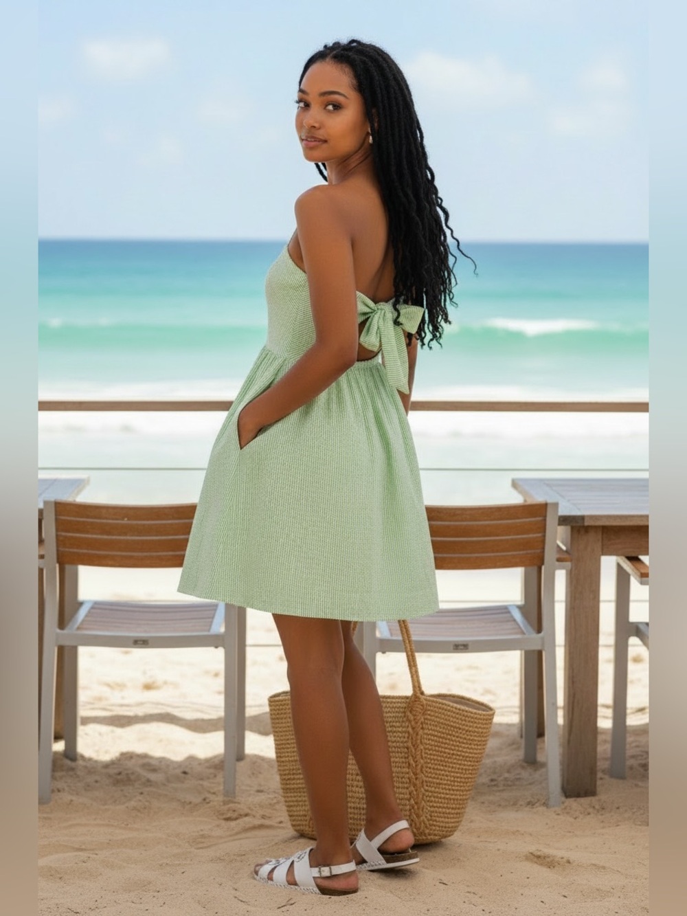 Lilly Pulitzer Richelle Dress Size 2 Green White Seersucker Strapless Preppy - Picture 2 of 12